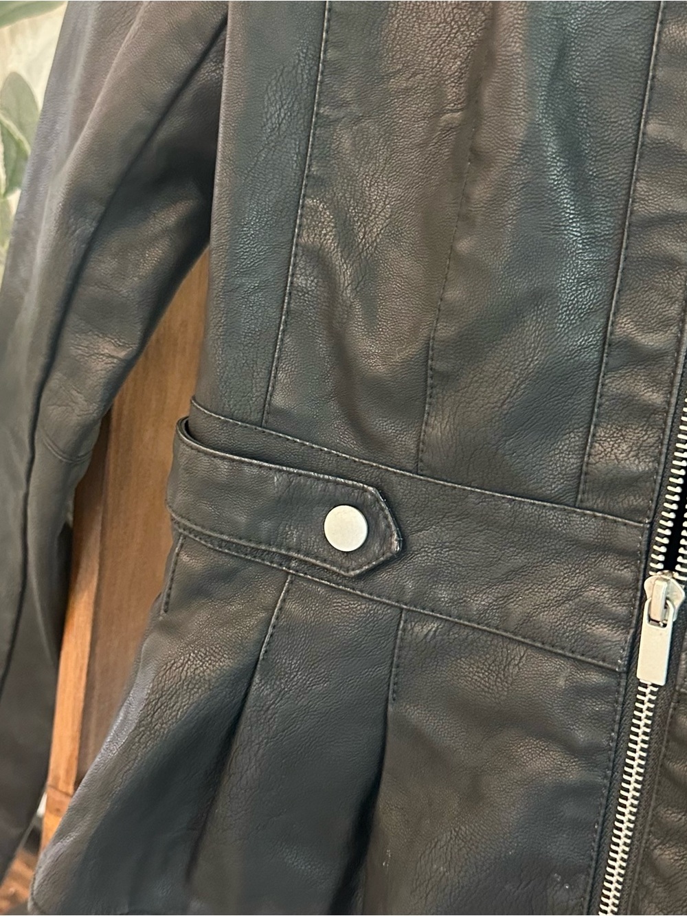 Baccini Black Faux Leather Peplum Moto Jacket Petite Small - Picture 6 of 11